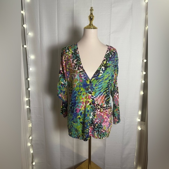 Joseph A Green and Blue Relaxed Cardigan with Graphic Design - Picture 7 of 7